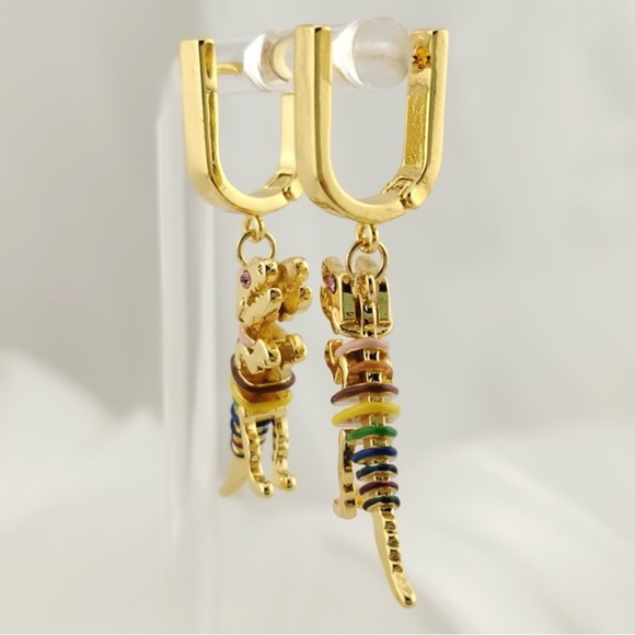 Coach Skeletal Rexy Huggie Earrings Gold/Multi - Picture 6 of 8